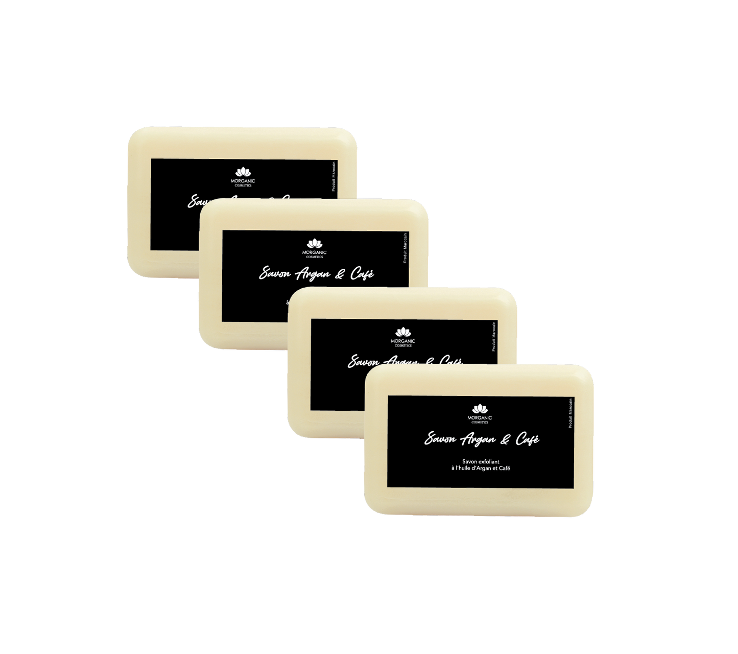 Pack de 4 Savons Visage, soins bio marocains, luxueux pour une peau éclatante et nourrie.