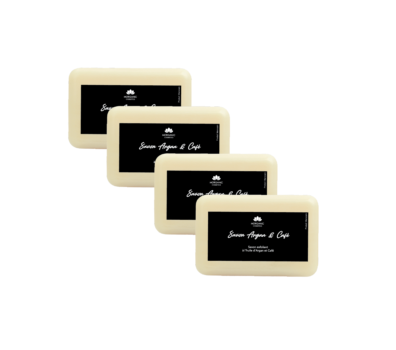 Pack de 4 Savons Visage, soins bio marocains, luxueux pour une peau éclatante et nourrie.